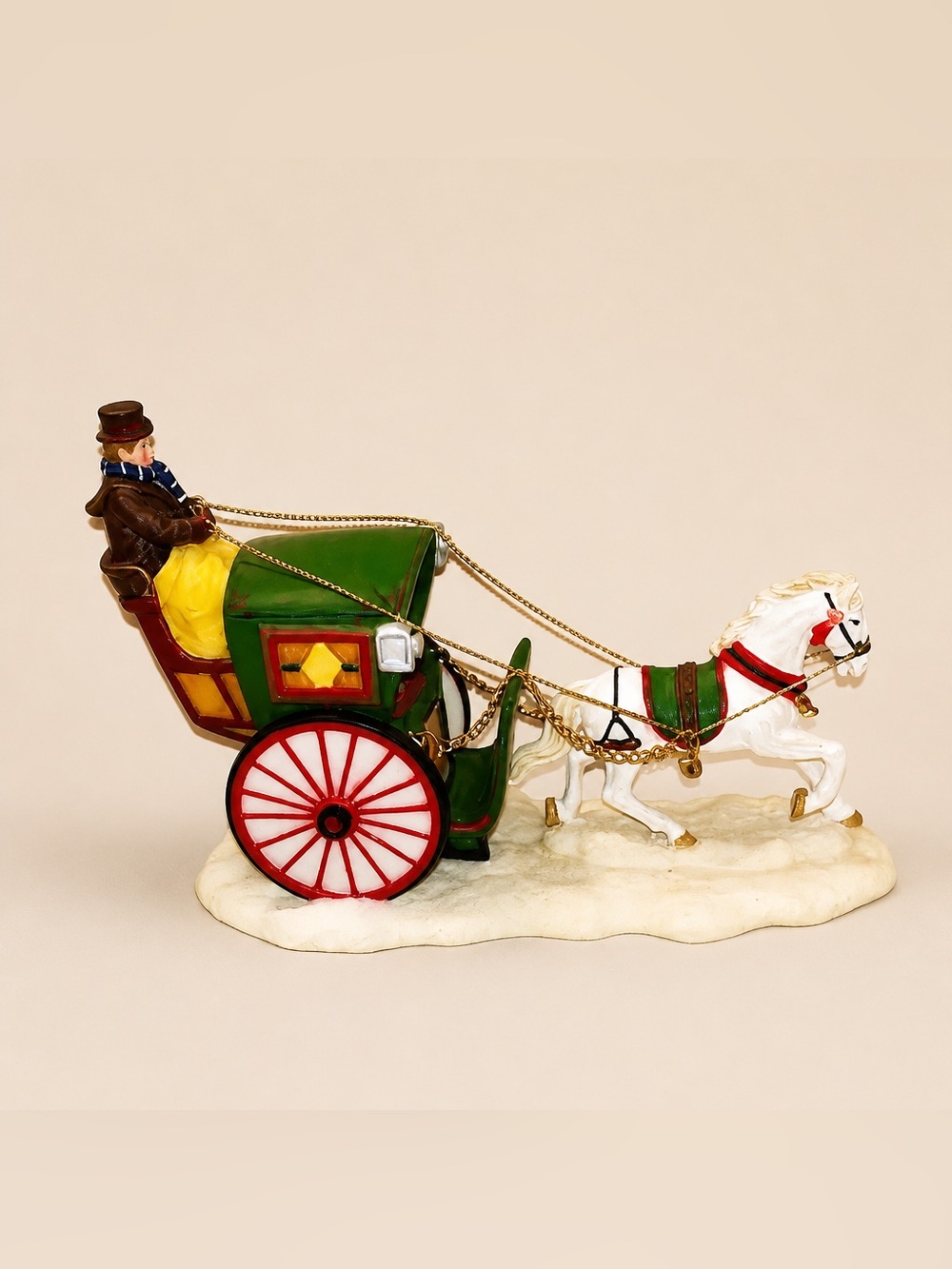 Resin Christmas O' Well One Horse Sleigh Carriage Gold Chains No Box